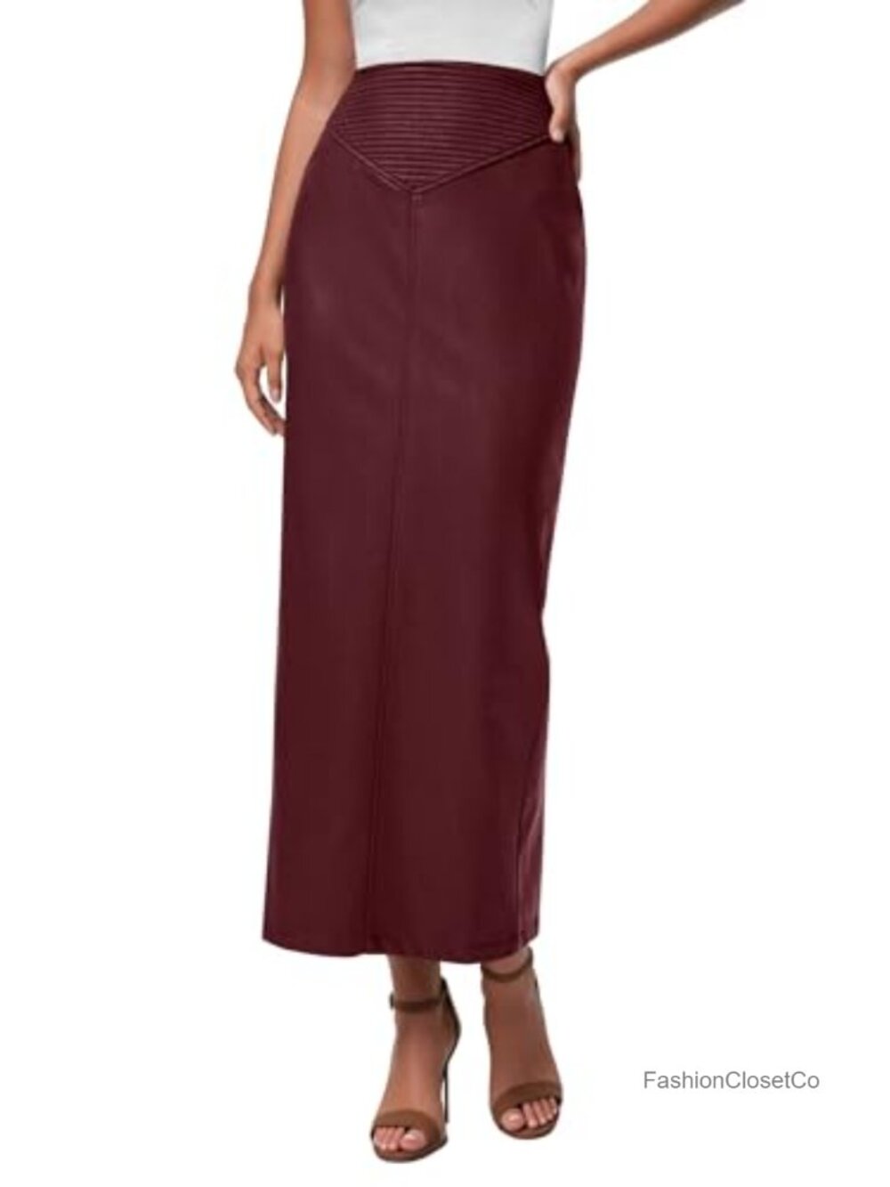 Faux Leather High Waisted Maxi Skirt Back Slit